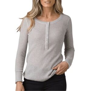 Prana Women's Light Gray Long Sleeve Milani Henley Top